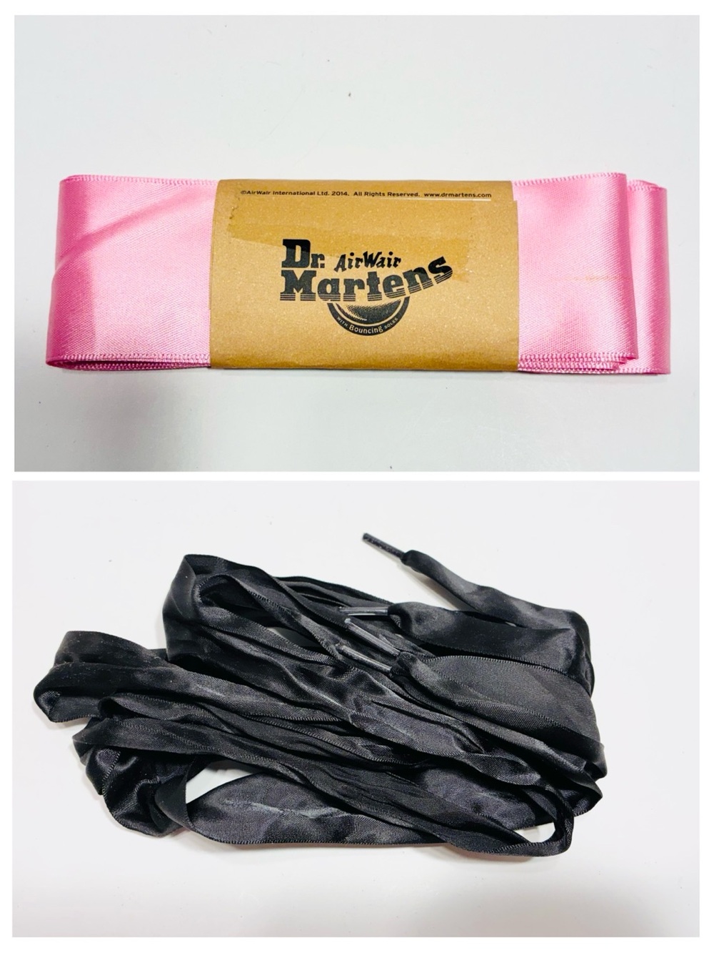 2 Pair Dr. Martens Satin Ribbon Shoelaces Pink & Black 140 cm 55”